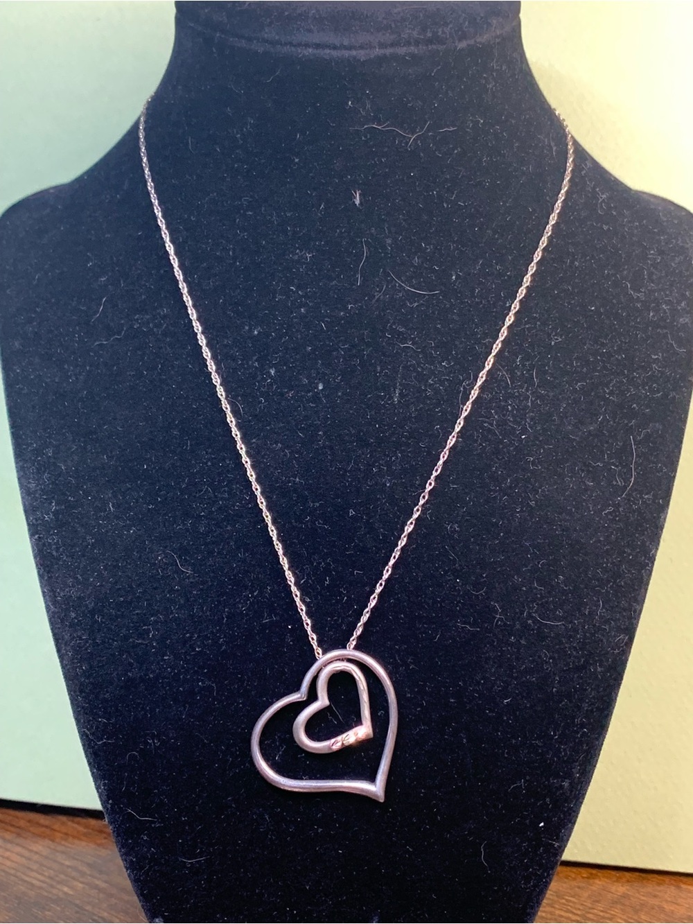 Delicate Double Heart Pendant Necklace - Sterling & 12K Black Hills Gold